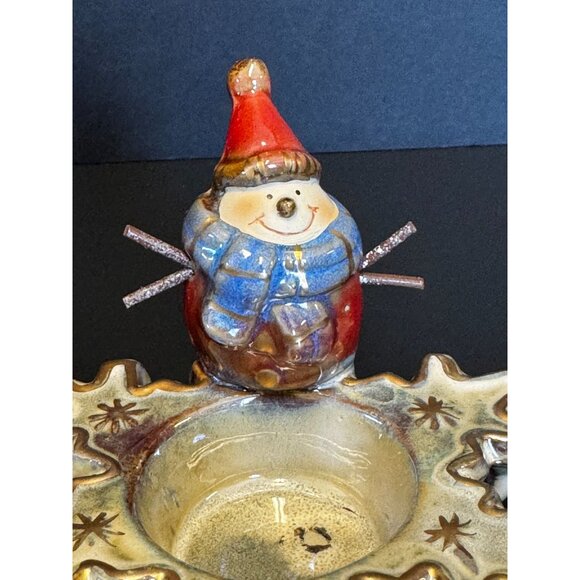 Ceramic Snowman Candle Holder In Star Shape For Christmas Decor - Festive Colors - Picture 6 of 11